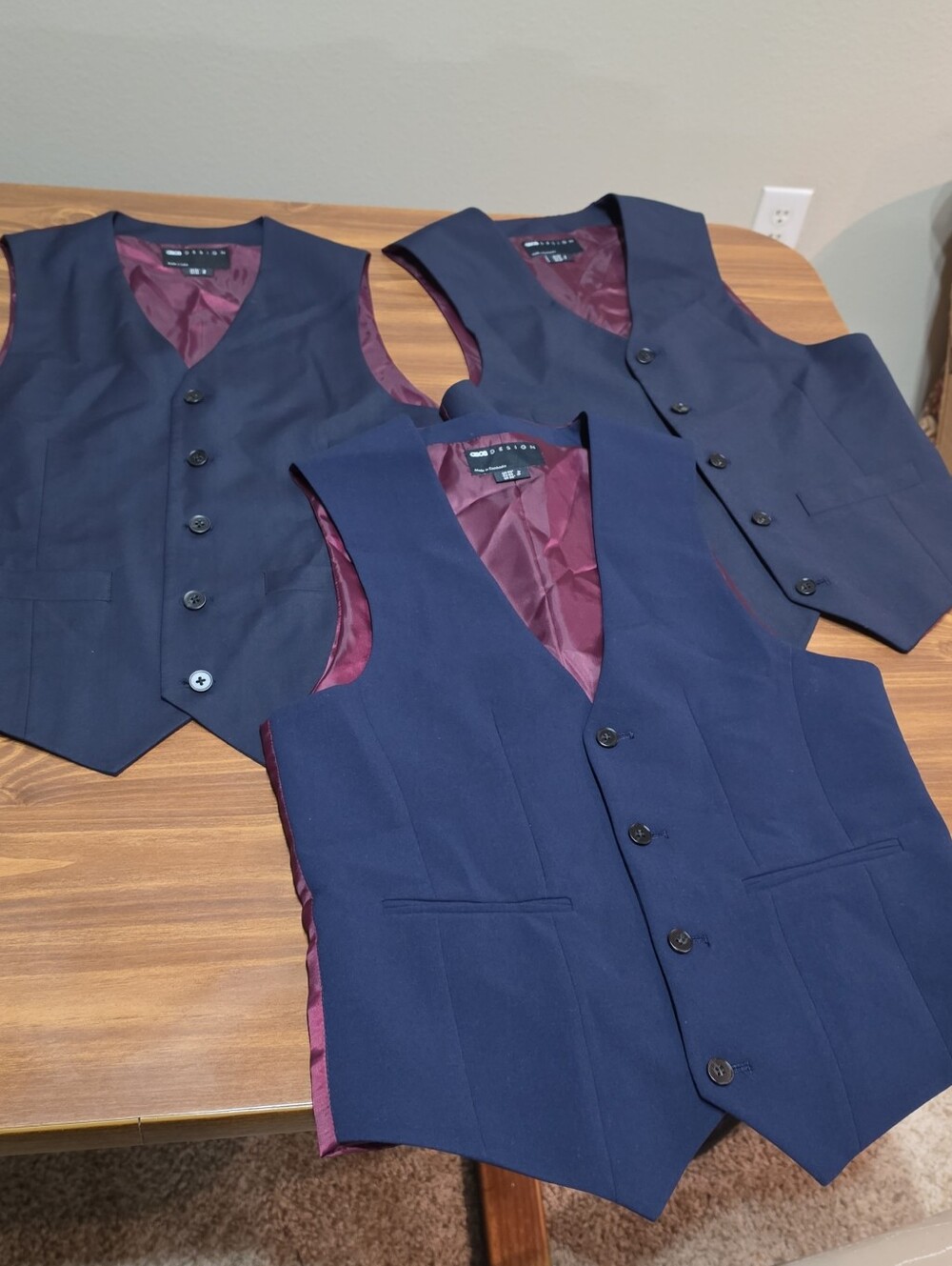 LOT OF 3 ASOS DESIGN Men’s Suit Waistcoat Vests Navy Burgundy Size 36 S